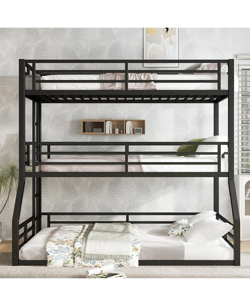 Streamdale Furniture Triple Bunk Bed, Twin/Twin/Full Xl, Metal, Black