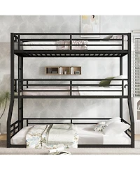Streamdale Furniture Triple Bunk Bed, Twin/Twin/Full Xl, Metal, Black