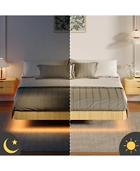 Streamdale Furniture Oak King Led Floating Bed Frame - Wave Texture, Metal Slats