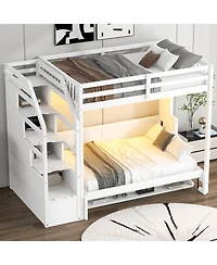 Streamdale Furniture Full Xl Loft Bed w/ Storage Stairs & Full Murphy Bed, Led