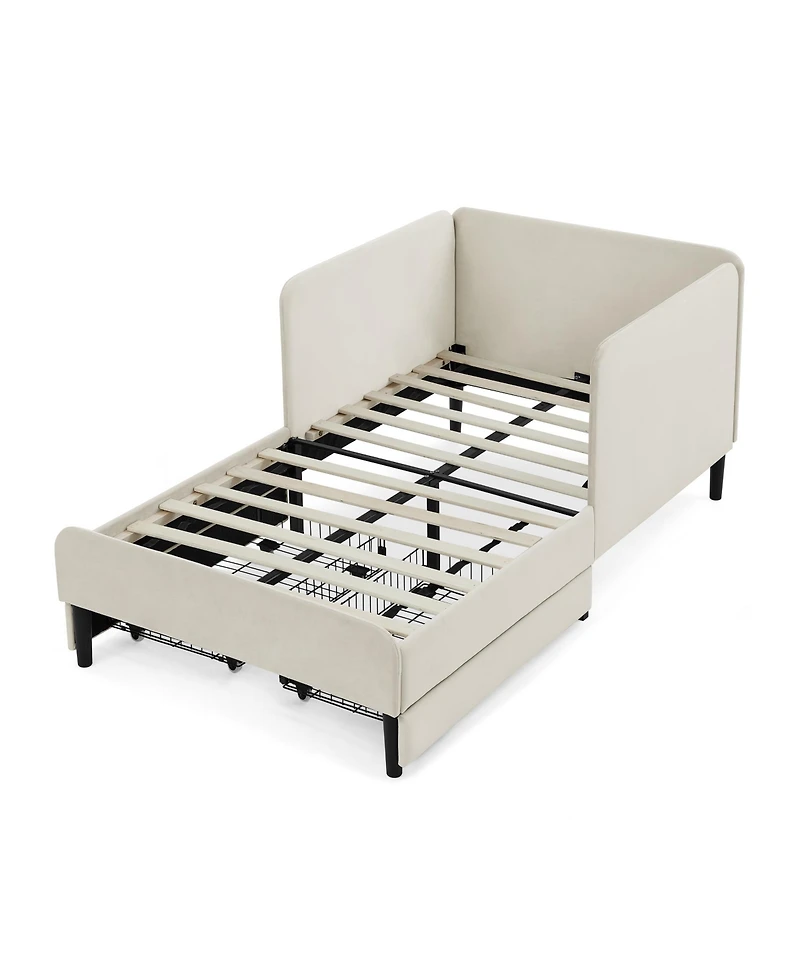 Streamdale Furniture Streamdale Twin Upholstered Platform Bed Frame w/ 2 Storage Drawers, Beige