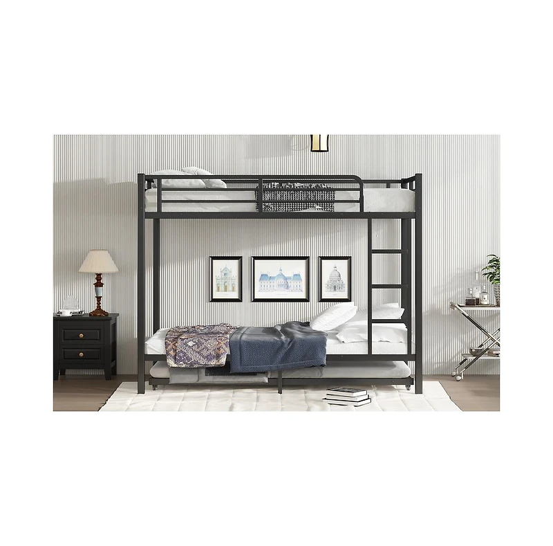 Streamdale Furniture Twin Xl over Twin Xl Metal Bunk Bed with Twin Size Trundle