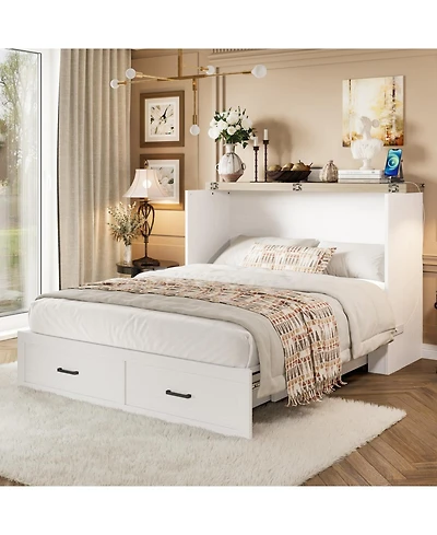 Streamdale Furniture Queen Murphy Bed Cabinet with Charging & Storage Drawer