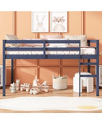 Streamdale Furniture Solid Wood Twin Loft Bed with Ladder - Blue