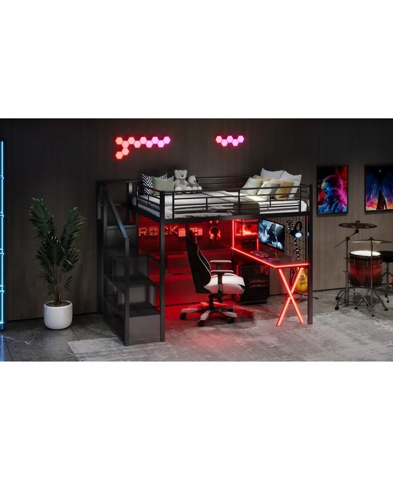 Streamdale Furniture Metal Loft Bed with Work Station, Wardrobe & Storage