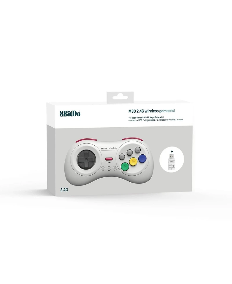 8Bitdo M30 2.4G Wireless Gamepad Controller for Sega Genesis Mini and Mega Drive Mini and Nintendo Switch - White