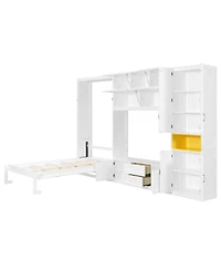 Streamdale Furniture Twin Gray Wooden Murphy Bed with Tv Stand, Drawers & Shelves