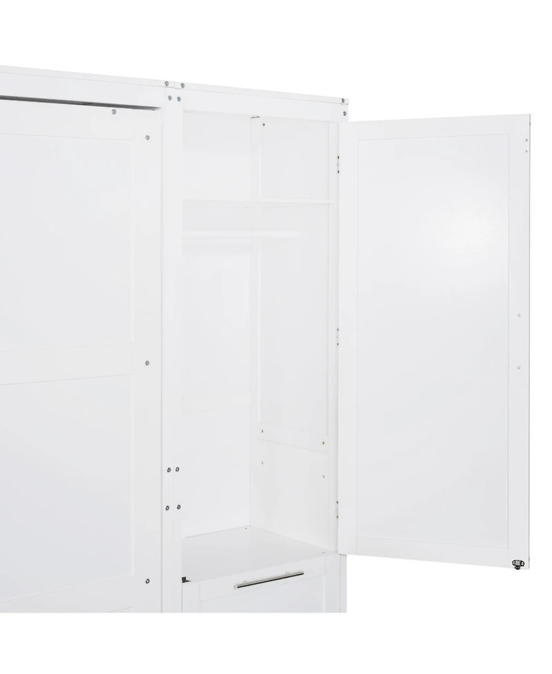 Streamdale Furniture Queen Murphy Bed with Closet, Drawers & Shelves - White