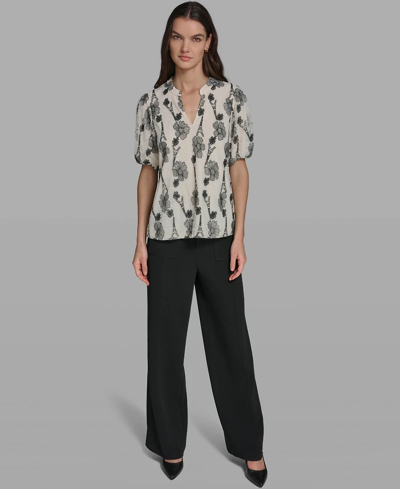 Karl Lagerfeld Paris Women's Popover Lace Short-Sleeve Top