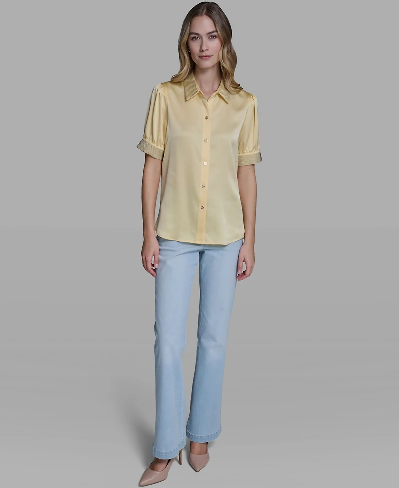 Karl Lagerfeld Paris Women's Beaded Short-Sleeve Top