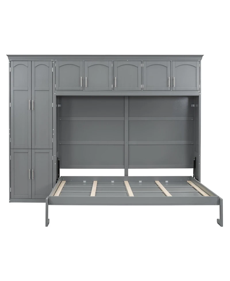 Streamdale Furniture Queen Size Murphy Bed Wall Bed with Cabinets,Gray