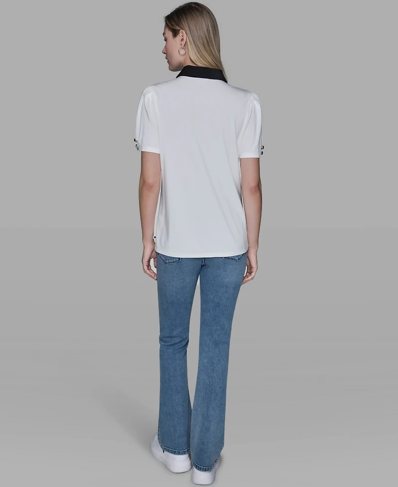 Karl Lagerfeld Paris Women's Short-Sleeve Button-Front Top