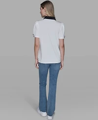 Karl Lagerfeld Paris Women's Short-Sleeve Button-Front Top