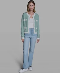 Karl Lagerfeld Paris Women's Marled Crewneck Cardigan Sweater