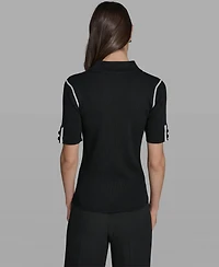 Karl Lagerfeld Paris Women's Short-Sleeve Johnny Collar Sweater