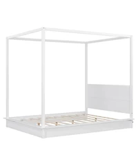 Streamdale Furniture Queen Wood Led Canopy Bed, Platform, No Box Spring