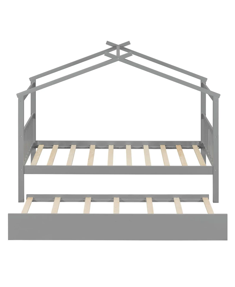 Streamdale Twin Wooden House Bed with Trundle, Gray