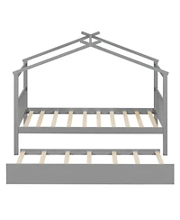 Streamdale Twin Wooden House Bed with Trundle, Gray