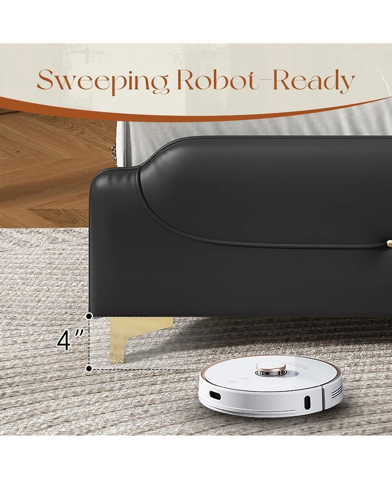 Streamdale Furniture Queen Leather Bed Frame Wingback Headboard Platform