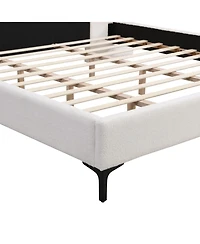 Streamdale Furniture Chic Boucle Upholstered Bed with Integrated Lights and Shelves, White, King