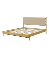 Streamdale Furniture Streamdale King Beige Mid-Century Platform Bed Frame with Headboard