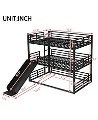 Streamdale Furniture Triple Bunk Bed with Slide, Metal, Heavy-Duty
