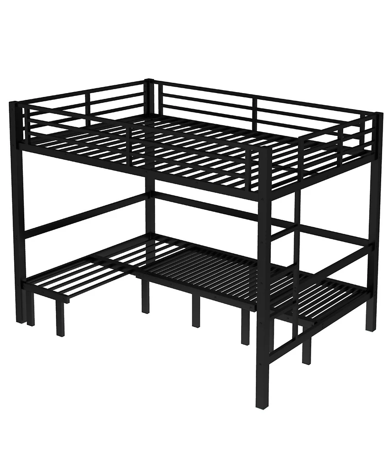 Streamdale Furniture Queen Over Queen Pull-Out Bunk Bed, Safety Rails, Black