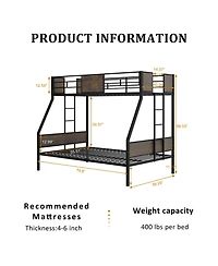 Streamdale Furniture Streamdale Twin Over Full Metal Bunk Bed with Safety Rails & 2 Ladders