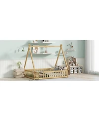 Streamdale Furniture Streamdale Rubber Wood Tent Floor Bed with Guardrails & Door