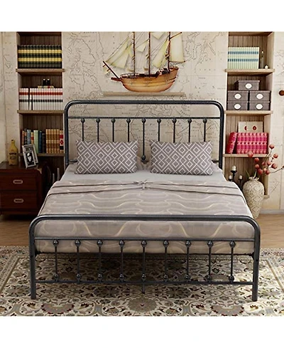 Streamdale Furniture Queen Metal Bed Frame with Vintage Headboard