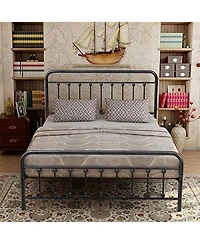 Streamdale Furniture Queen Metal Bed Frame with Vintage Headboard