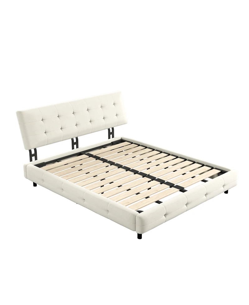 Streamdale Furniture Streamdale Queen Size Bed Frame with Tufted Headboard and Cloud Pillow Design