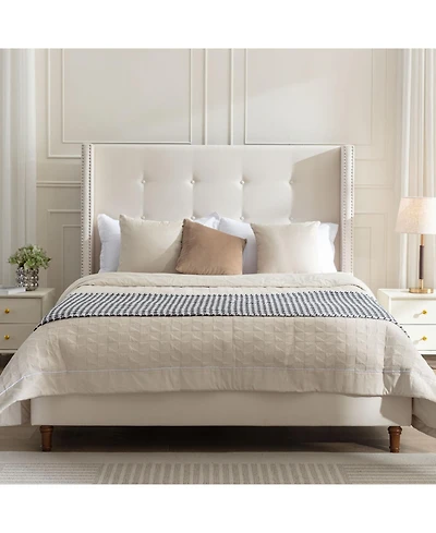 Streamdale Furniture Upholstered Queen Bed with Wingback and Nailhead Trim