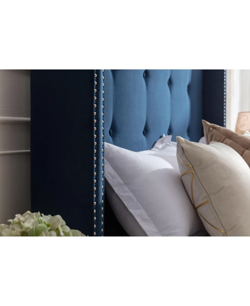 Streamdale Furniture Peyton Queen Upholstered Bed Blue Velvet, Easy Assembly