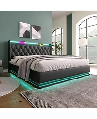 Streamdale Furniture Modern Upholstered Bed with 360 Led, Storage, and Usb-c Charging