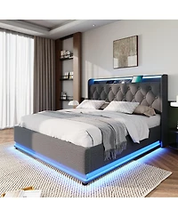 Streamdale Queen Upholstered Led Smart Bed with Storage