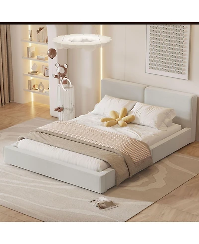 Simplie Fun Queen Upholstered Platform Bed with Velvet Fabric, Grounded Solid Frame, Gray