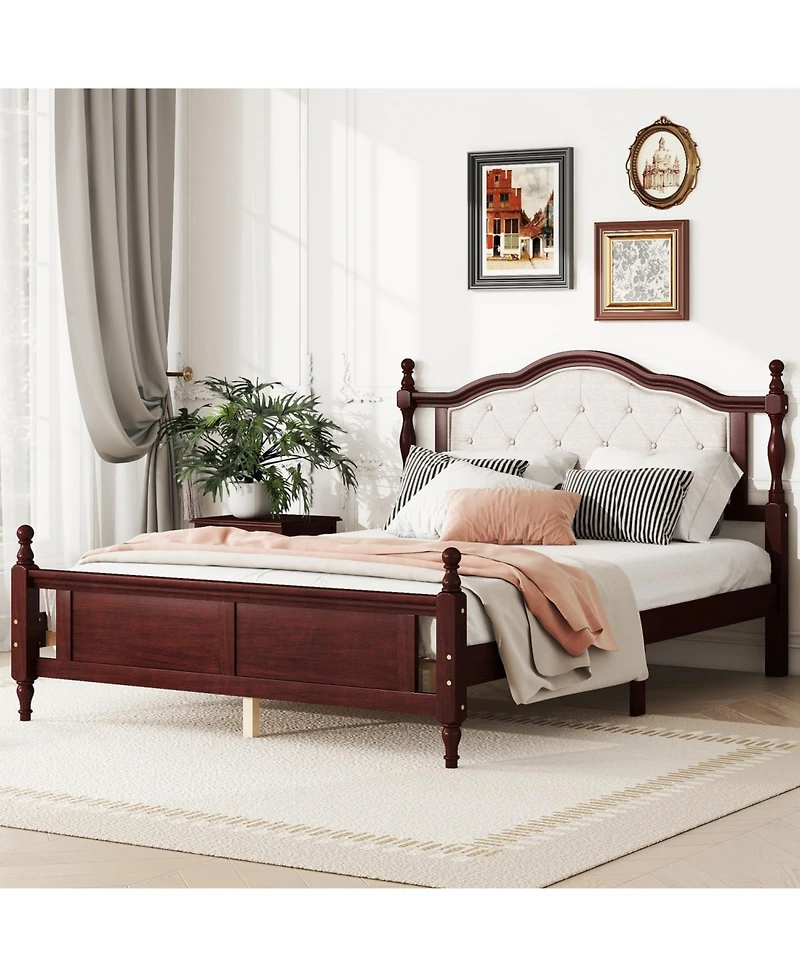 Streamdale Furniture Queen Pine Bed with Upholstered Headboard and Footboard