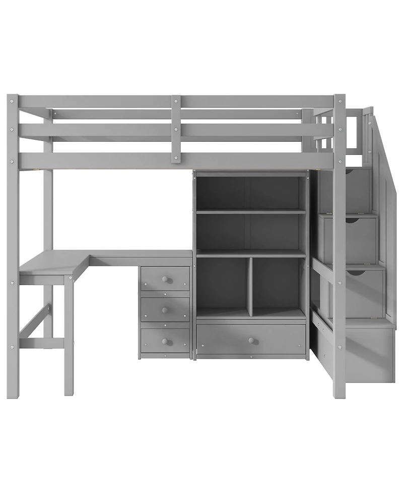 Streamdale Furniture Full Loft Bed with Desk, Drawers & Storage Staircase