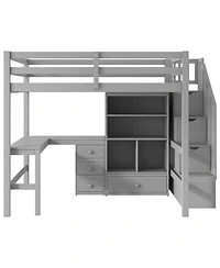 Streamdale Furniture Full Loft Bed with Desk, Drawers & Storage Staircase