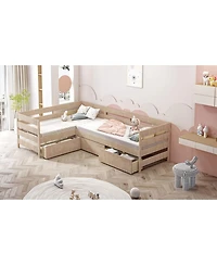Streamdale Furniture Twin Size L-shaped Platform Bed with Three Storage Drawers