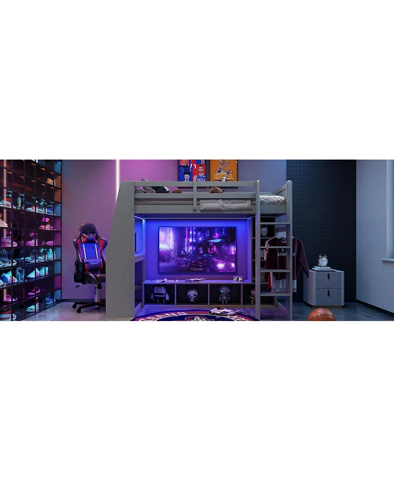 Streamdale Furniture Twin Gaming Loft Bed with Desk & Storage
