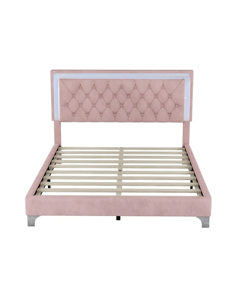 Streamdale Furniture Queen Upholstered Bed Frame with Led Lights