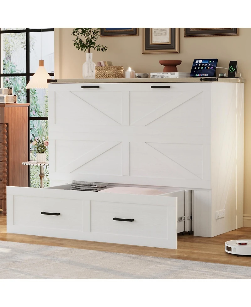 Streamdale Furniture Farmhouse Murphy Bed with Charging & Storage