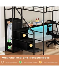 Streamdale Furniture Full Loft Bed w/ Desk, Led, Charging, Wardrobe & Drawers