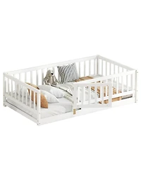 Streamdale Furniture Twin Floor Bed with Fence & Door (White