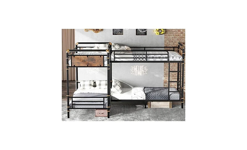 Streamdale Furniture Quad Bunk Bed, Heavy Duty Metal, Detachable Triple/Twin, Black