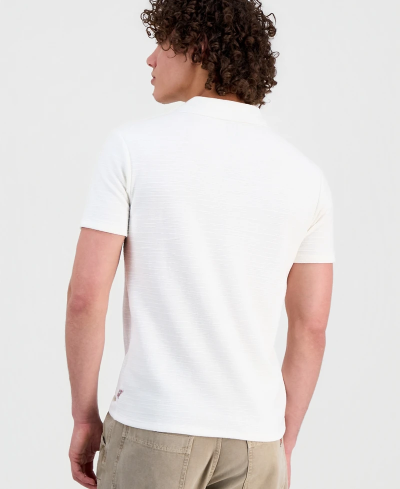Guess Men's Solid-Collar Johnny Collar Short-Sleeve Shirt