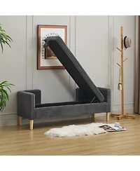 Streamdale Furniture Corduroy Storage Bench with Armrests & Pillows - Charcoal