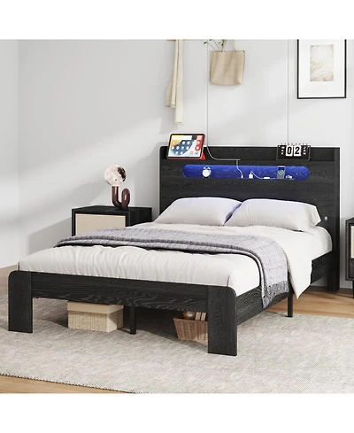 Streamdale Furniture King Wood Bed Frame Led Usb Storage